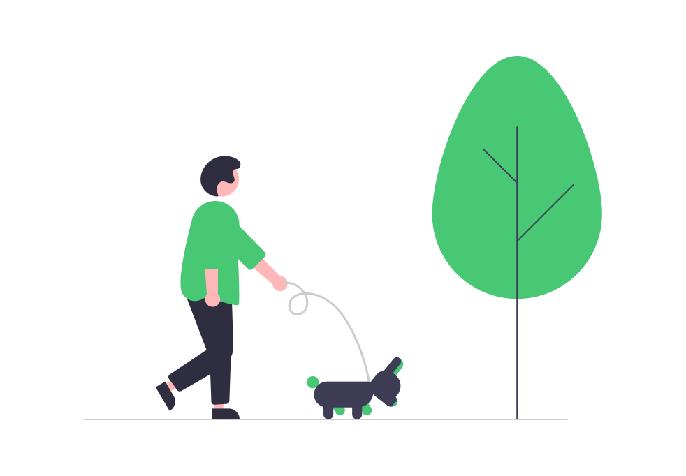 vector image of a person walking a dog near a tree